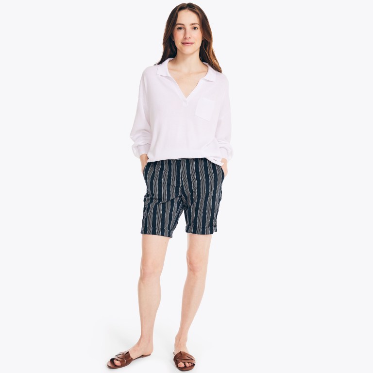 Nautica 10" Striped Stretch-twill Korte Broek Dames Blauw | eCHWlvBA