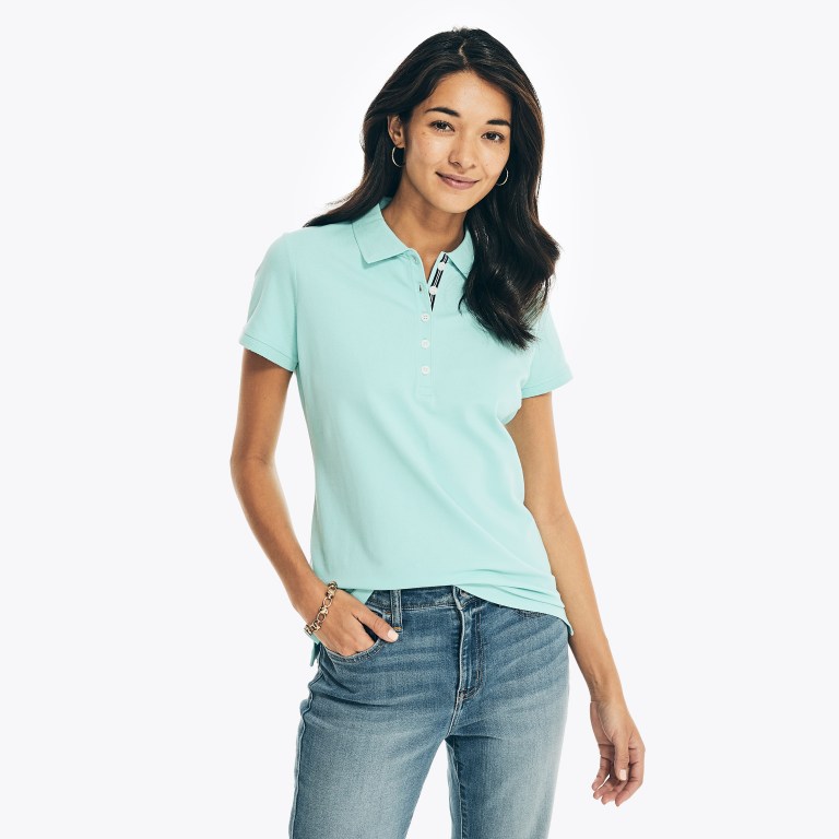 Nautica 5-button Poloshirt Dames Blauw | l2RNB2Uq