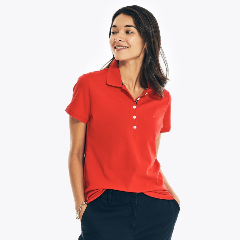 Nautica 5-button Poloshirt Dames Rood | pRiBUf8y