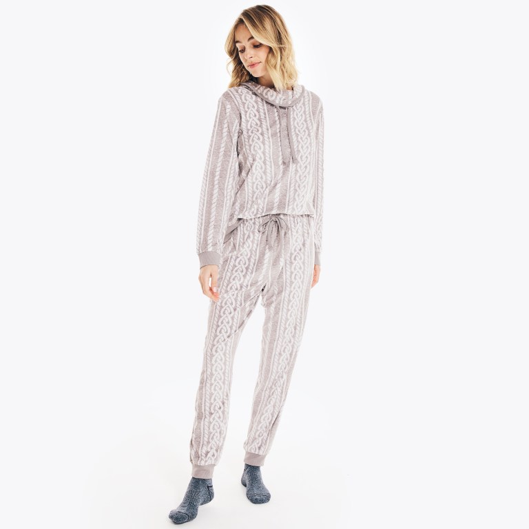 Nautica Cable-knit Pajama Set Sleepwear Dames Zwart | C8ii4NG5