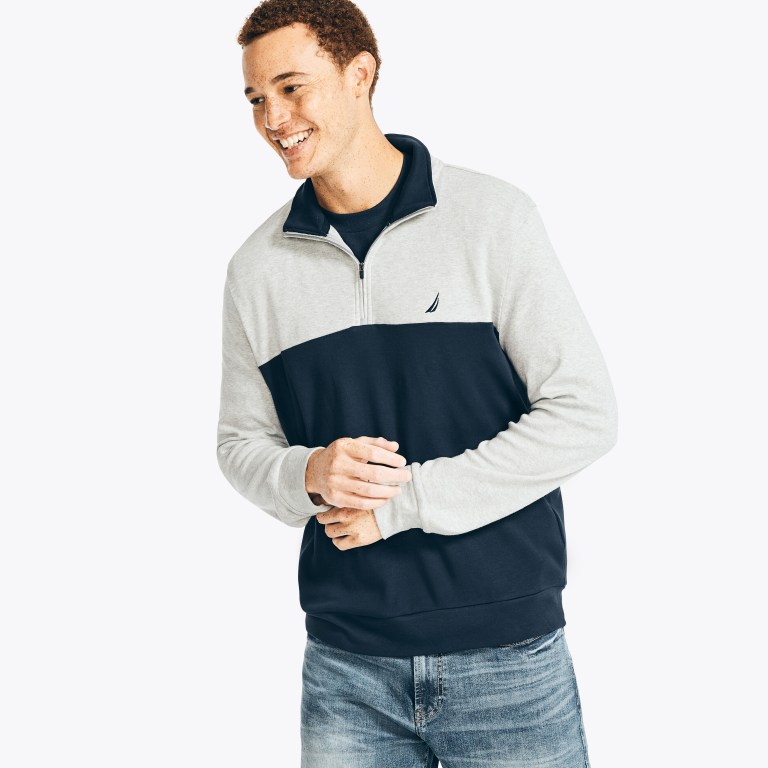 Nautica Colorblock Quarter-zip Sweatshirts Heren Grijs | 22Jo8w7y