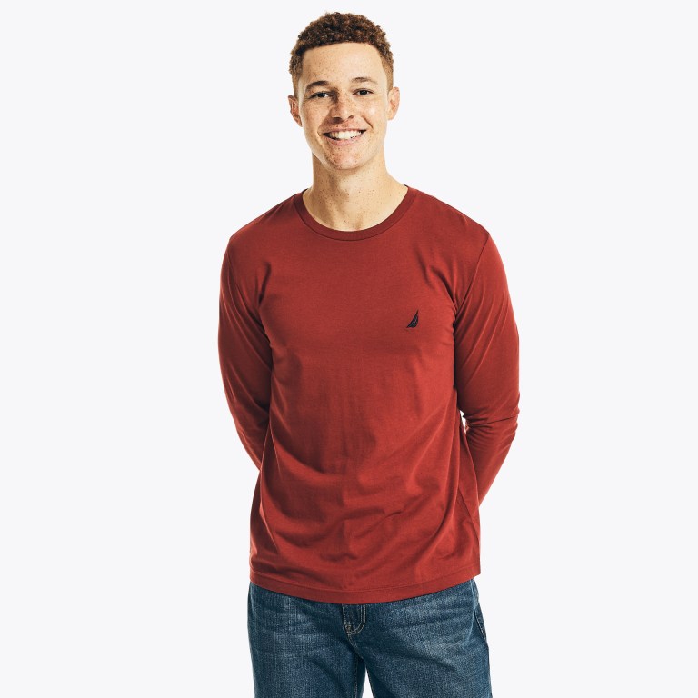 Nautica Crewneck Long-sleeve T-shirts Heren Rood | FQF3bWQP