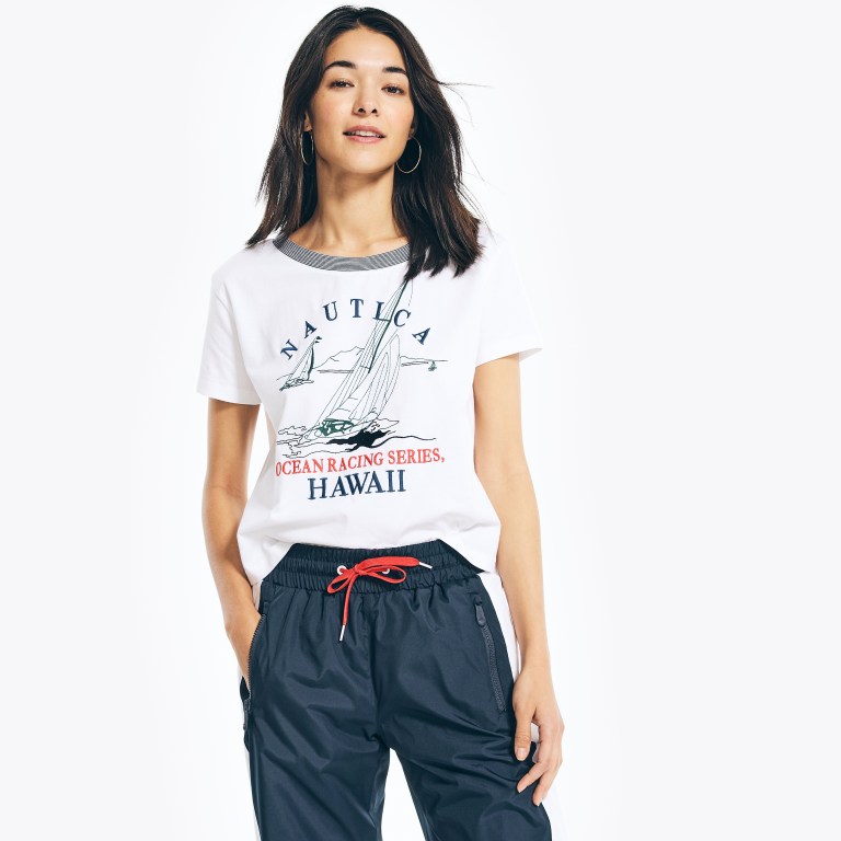 Nautica Cropped Logo Grafische T-shirts Dames Wit | ofV81gpw