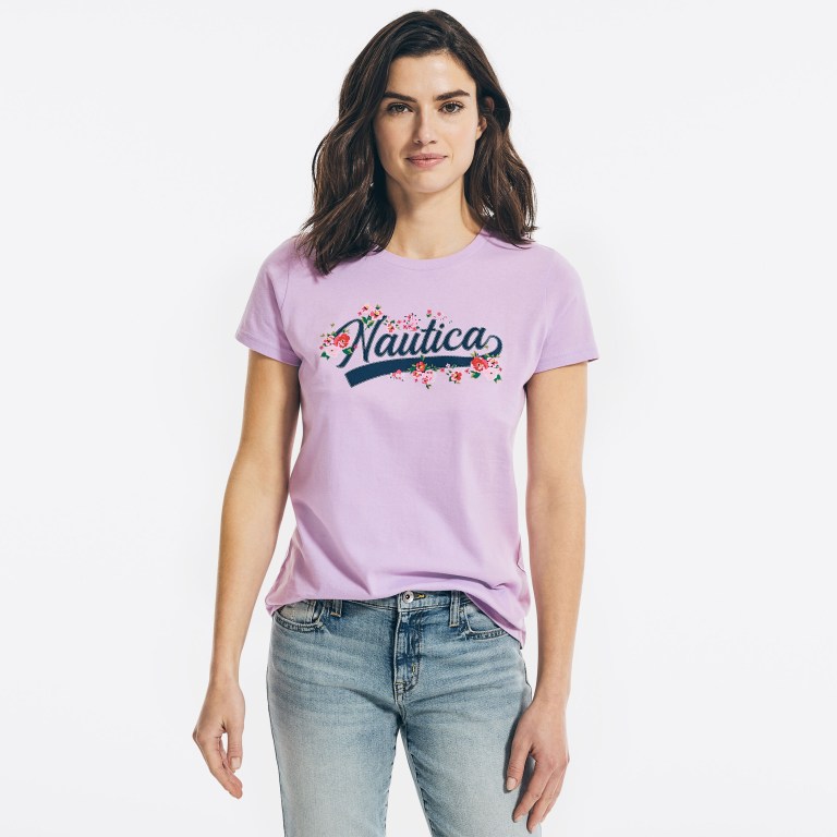 Nautica Floral Logo Grafische T-shirts Dames Paars | Eq3iUED7