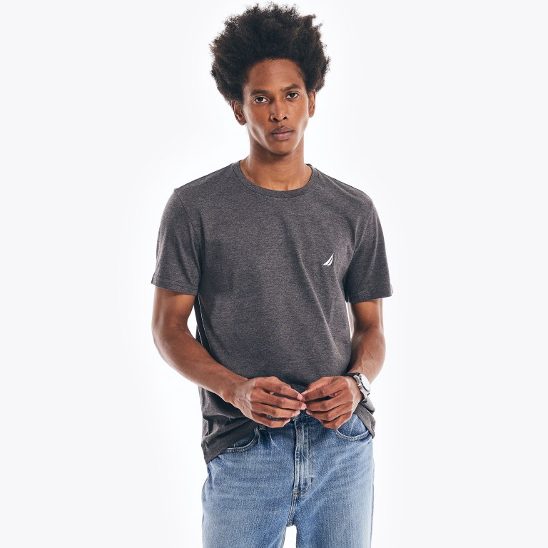 Nautica Heathered Crewneck T-shirts Heren Grijs | Bckd9pWM