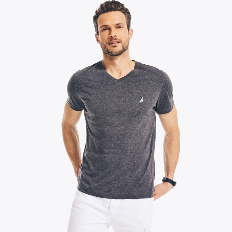 Nautica Heathered V-neck T-shirts Heren Grijs | Ae1wrlXJ