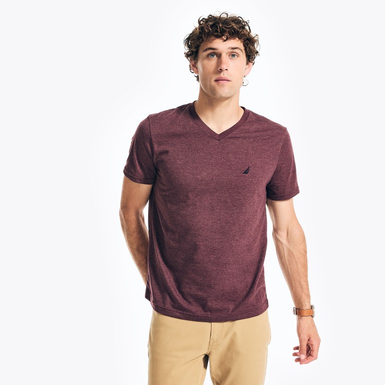 Nautica Heathered V-neck T-shirts Heren Rood | UeibTmin