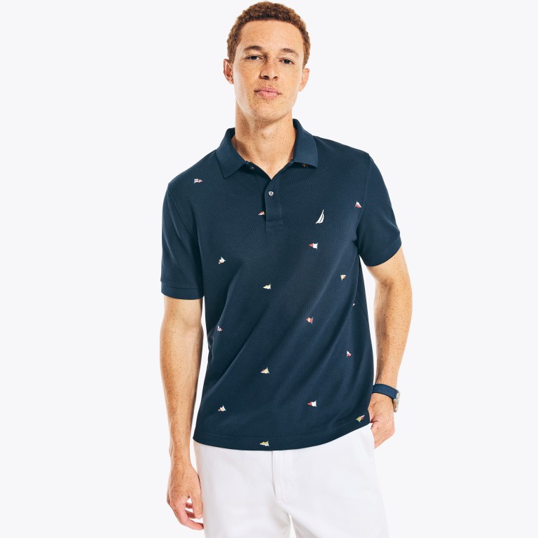 Nautica Klassieke Fit Printed Deck Poloshirt Heren Donkerblauw | GaN4hLVK