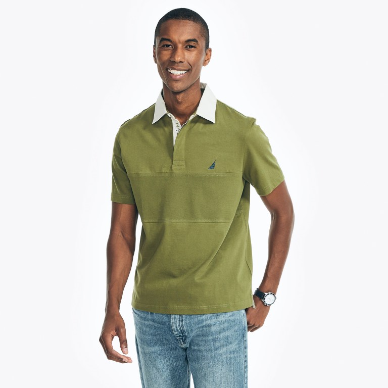 Nautica Klassieke Fit Rugby Chest-stripe Poloshirt Heren Olijfgroen | tCIgosYO