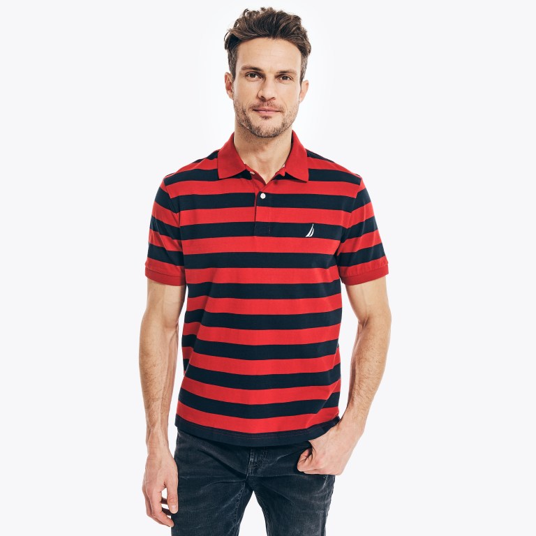 Nautica Klassieke Fit Striped Poloshirt Heren Rood | qPIh08JT