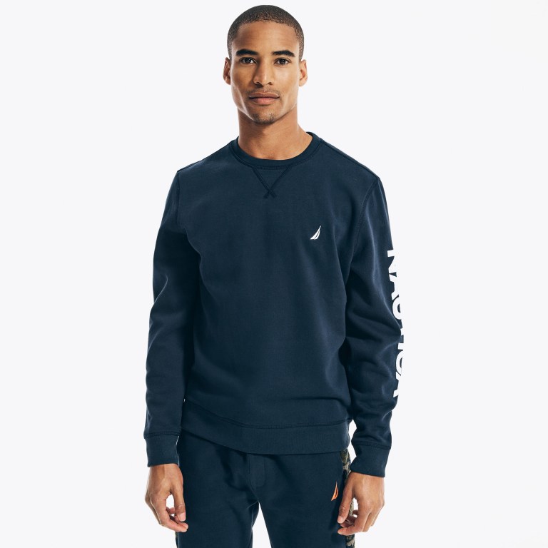 Nautica Logo Crewneck Sweatshirts Heren Donkerblauw | sIaQqwaD