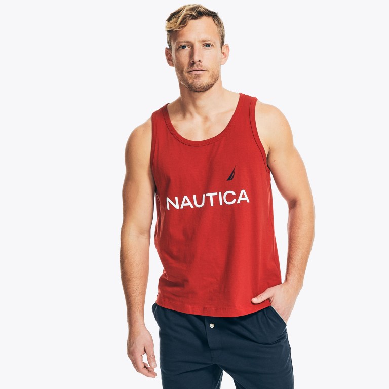 Nautica Logo Grafische Sleep Tank T-shirts Heren Rood | fkH2xdVS