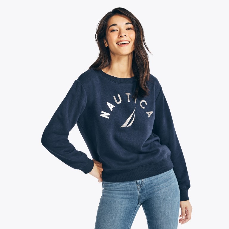 Nautica Logo Grafische Sweatshirts Dames Blauw | WghYlZUy