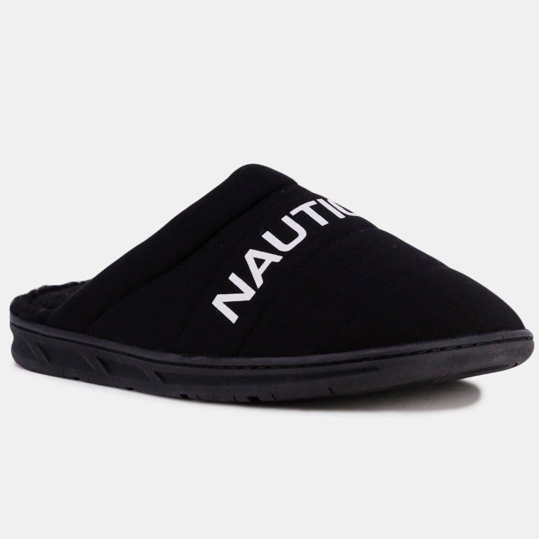 Nautica Logo Jersey Slippers Heren Zwart | 0BvgwLUF