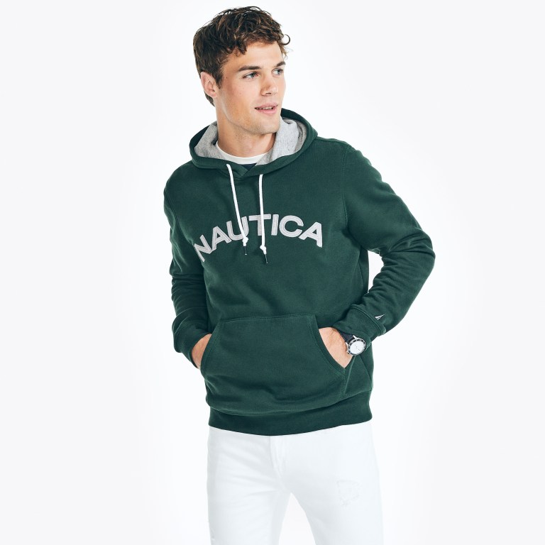 Nautica Logo Pullover Hoodie Sweatshirts Heren Blauw | HJ8I4UM4