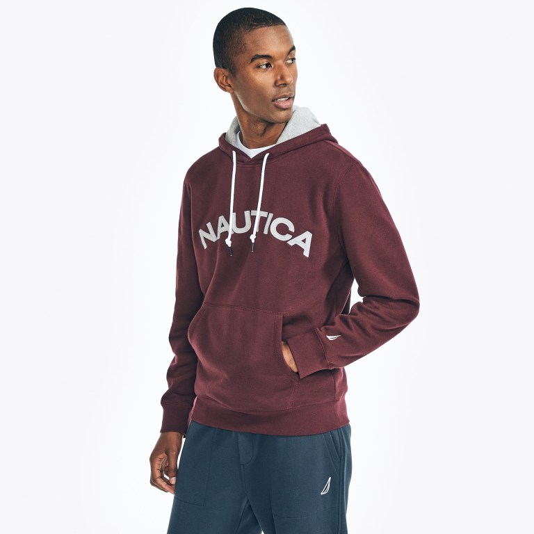 Nautica Logo Pullover Hoodie Sweatshirts Heren Rood | oyEjc8x1