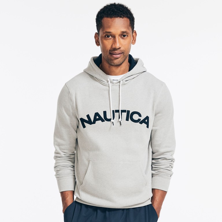 Nautica Logo Pullover Hoodie Sweatshirts Heren Grijs | qGWXbjPa