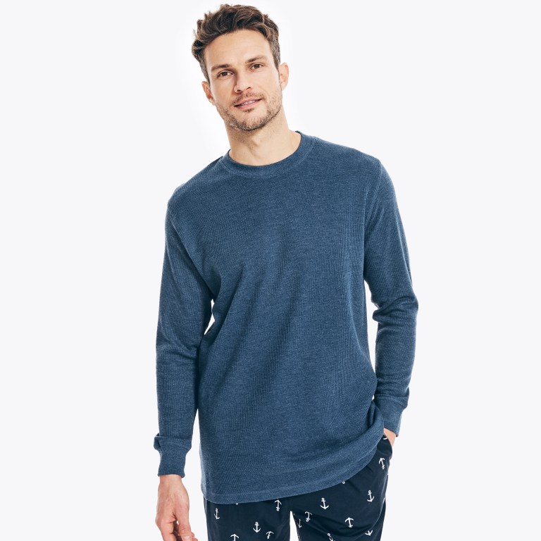 Nautica Long-sleeve Crewneck Thermal T-shirts Heren Donkerblauw | syDCeQLu