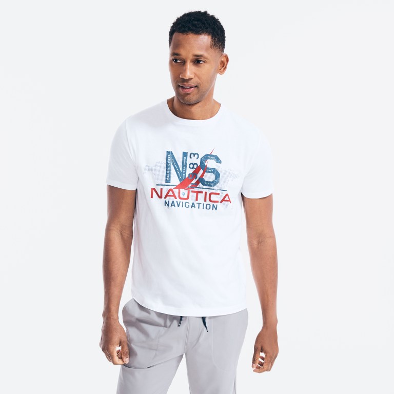 Nautica Map Navigation Grafische T-shirts Heren Wit | rBThP74e