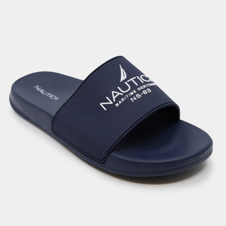 Nautica Maritime Logo Badslippers Heren Donkerblauw | POWU2FDw