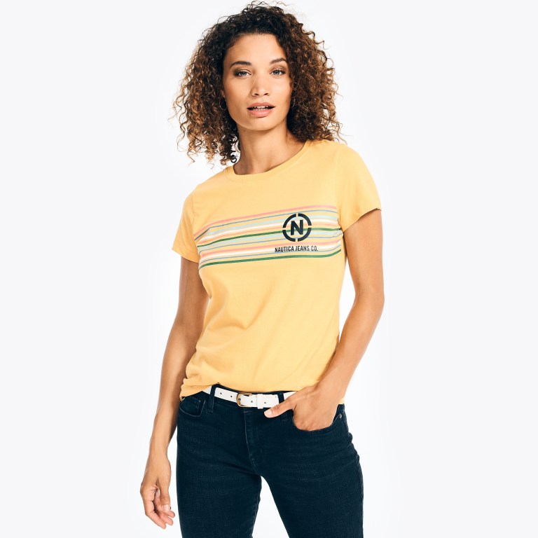 Nautica Nautica Co. Logo T-shirts Dames Geel | q899UnCF