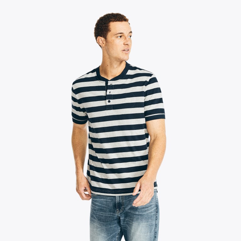 Nautica Nautica Co. Striped -sleeve Henley T-shirts Heren Grijs | X0mQXKmi