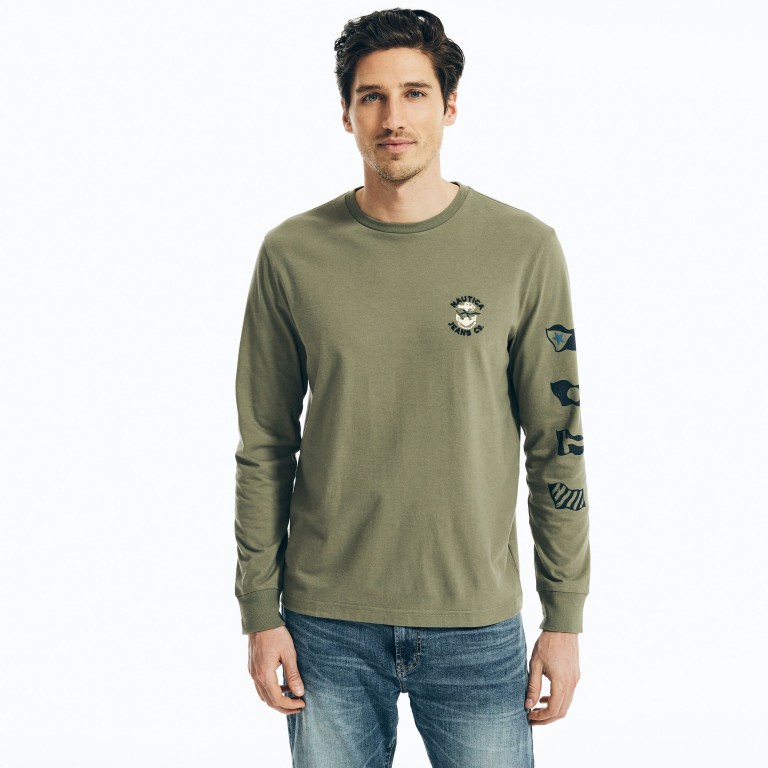 Nautica Nautica Co. Sustainably Crafted Grafische Long-sleeve T-shirts Heren Olijfgroen | QTiIQDgv