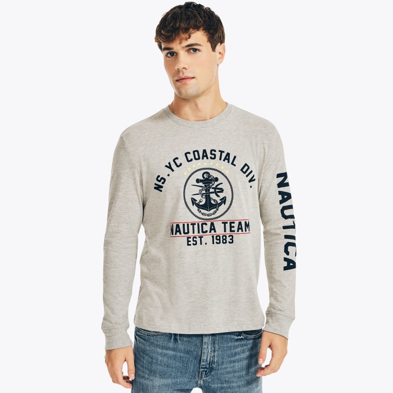 Nautica Nautica Co. Sustainably Crafted Grafische Long-sleeve T-shirts Heren Grijs | zyHVCk3U