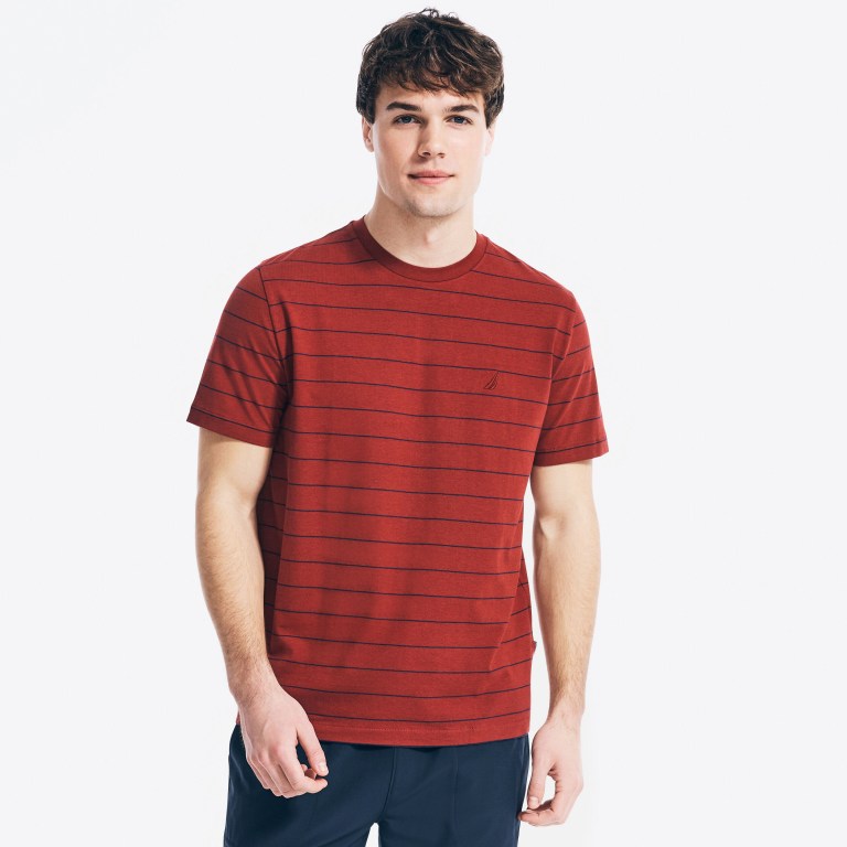 Nautica Navtech Striped T-shirts Heren Rood | QknKNKUb