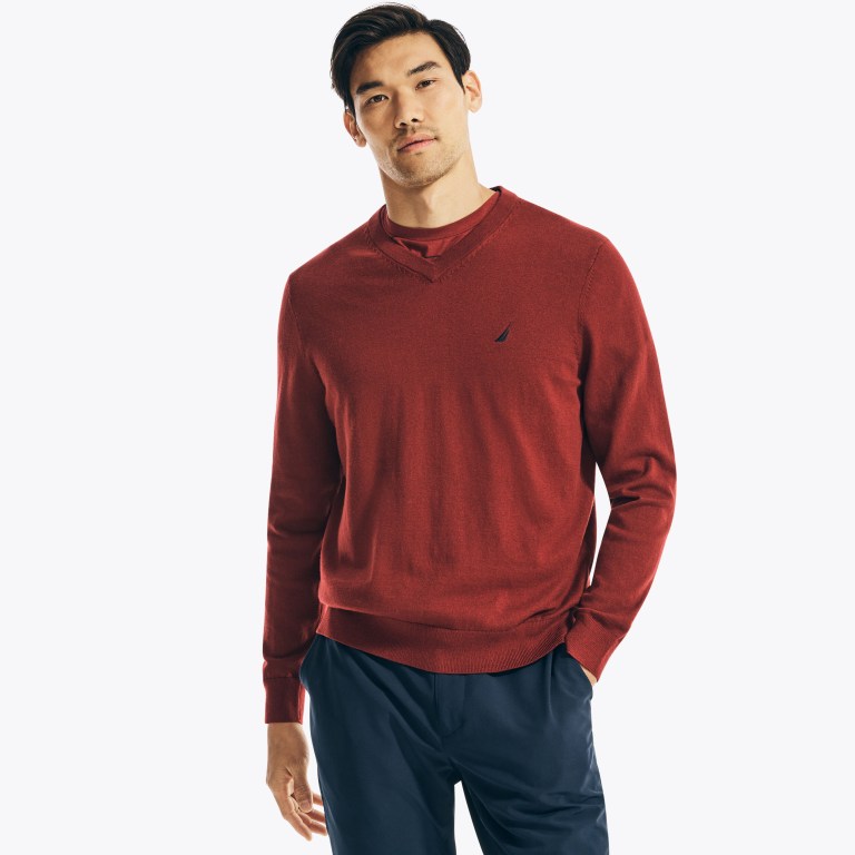 Nautica Navtech V-neck Truien Heren Rood | KvN3rqRJ