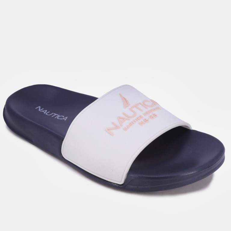 Nautica Ns-83 Logo Badslippers Dames Wit Lichtturkoois | 64upZ1Fz