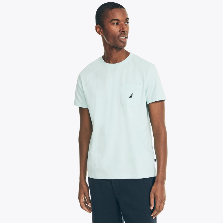 Nautica Performance Deck Pocket T-shirts Heren Lichtturquoise | 50JgE3TY