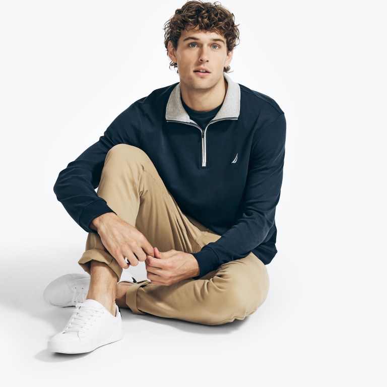 Nautica Quarter-zip Sweatshirts Heren Donkerblauw | sU8swhzE