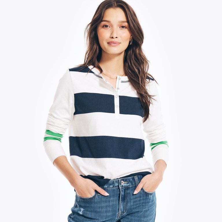 Nautica Rugby Striped Henley Topjes Dames Blauw | xr008aXP