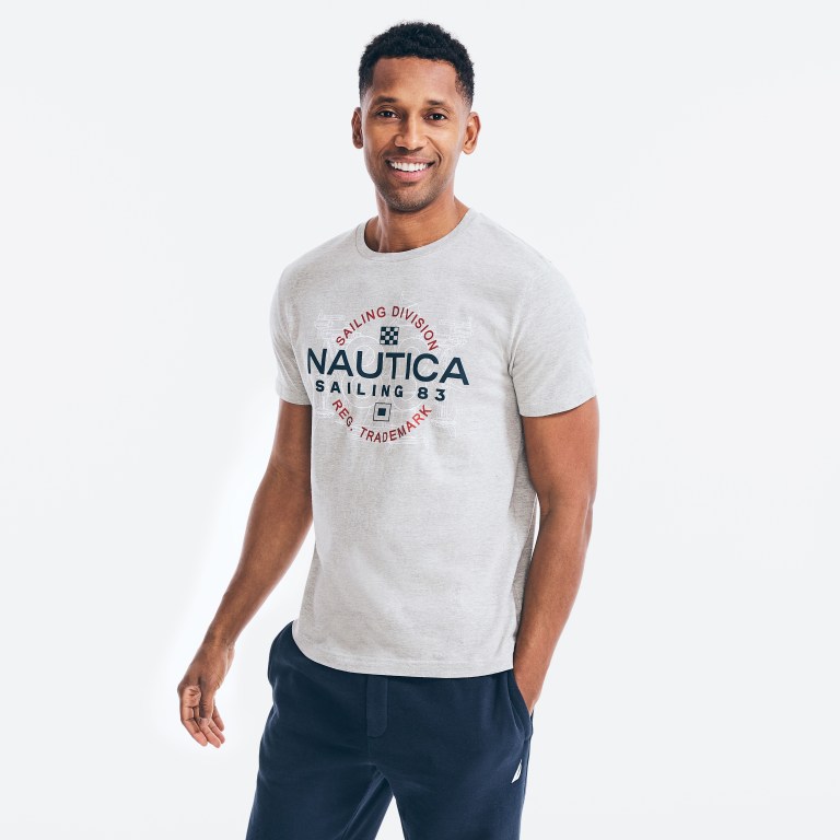 Nautica Sailing Division Grafische T-shirts Heren Grijs | A6TDjWK1