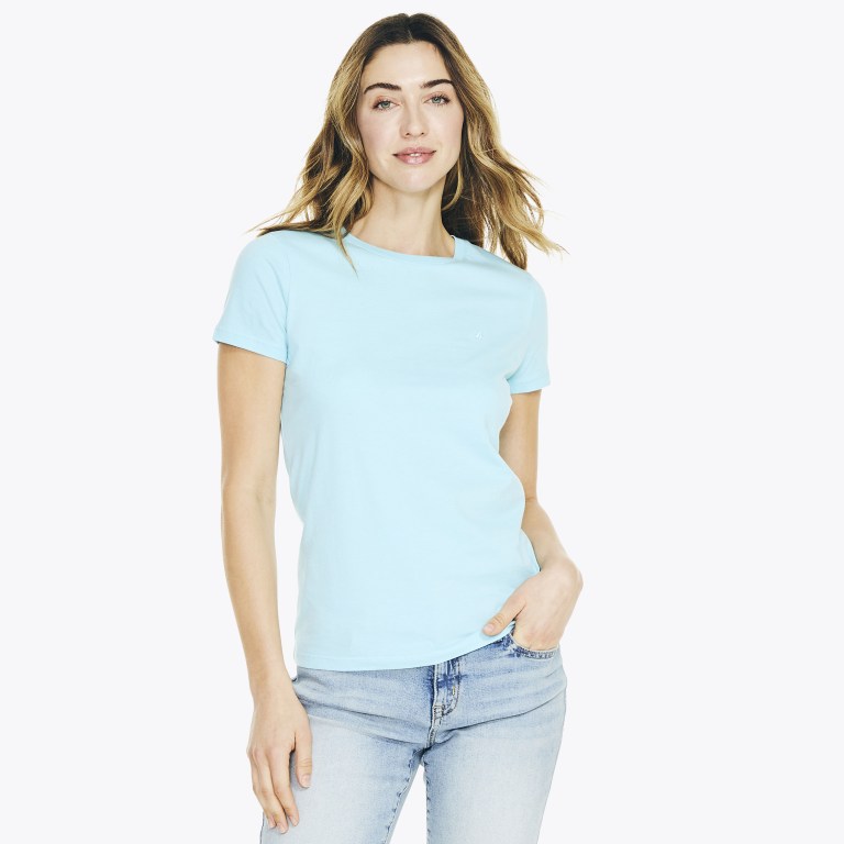 Nautica Solid Crewneck T-shirts Dames Blauw | CHNrzOcf