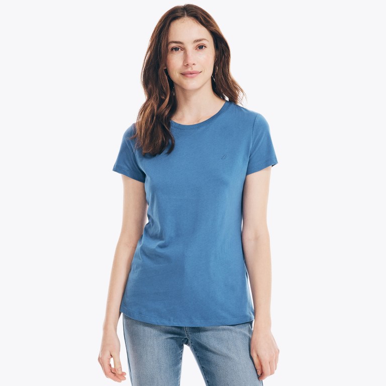 Nautica Solid Crewneck T-shirts Dames Blauw | bXiusDMF