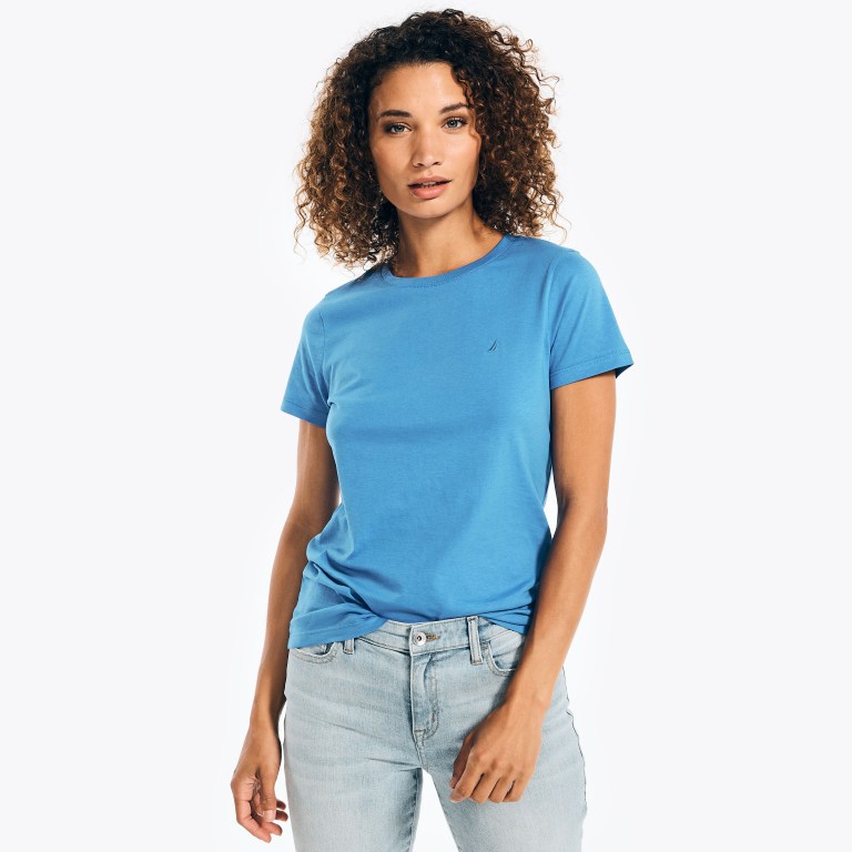 Nautica Solid Crewneck T-shirts Dames Koningsblauw Blauw | OHiZq9ph