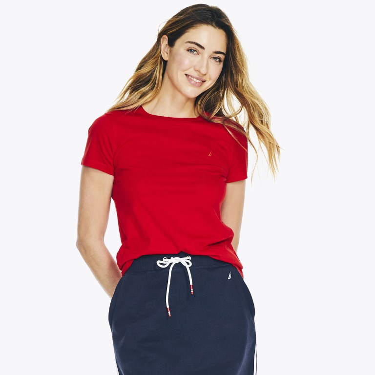 Nautica Solid Crewneck T-shirts Dames Rood | 31C5omsj