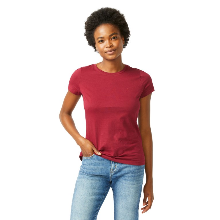 Nautica Solid Crewneck T-shirts Dames Rood | C10g4ez3