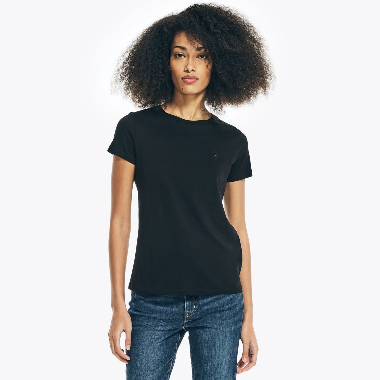 Nautica Solid Crewneck T-shirts Dames Zwart | HfRqfkBT