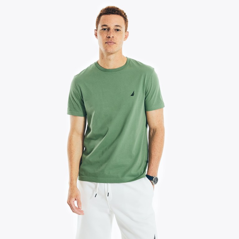 Nautica Solid Crewneck T-shirts Heren Groen | iRapsjPN