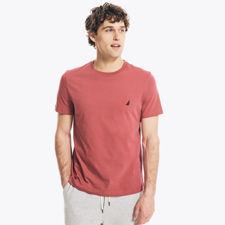 Nautica Solid Crewneck T-shirts Heren Rood | MlReqdWr