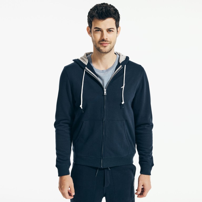 Nautica Solid Full-zip Hoodie Sweatshirts Heren Donkerblauw | 4Dr9DQmw