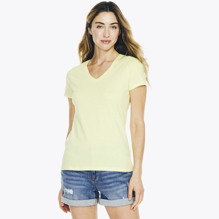 Nautica Solid V-neck T-shirts Dames Groen | bZkZv8tE