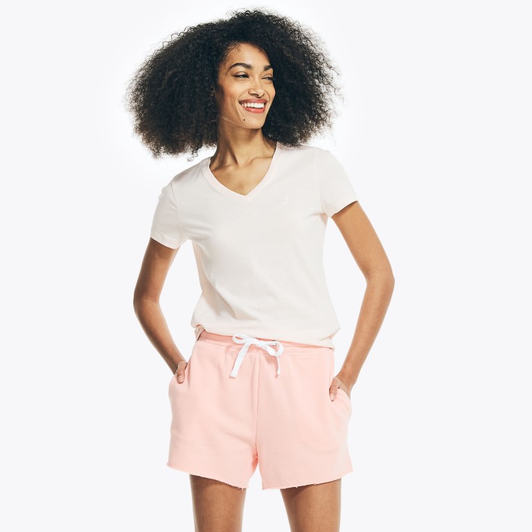 Nautica Solid V-neck T-shirts Dames Roze | 3PHOJfle