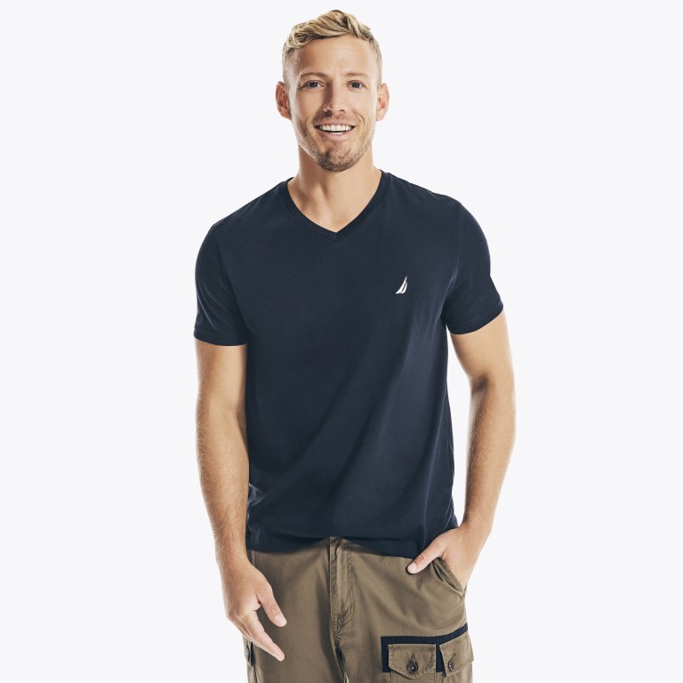 Nautica Solid V-neck T-shirts Heren Donkerblauw | LDrYMtht