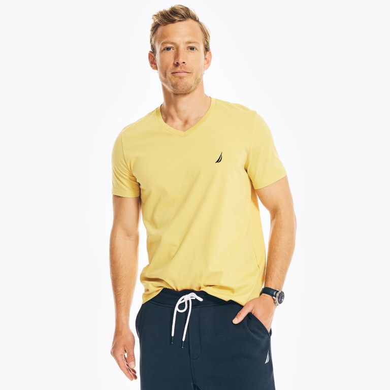 Nautica Solid V-neck T-shirts Heren Geel | MXA35HrR