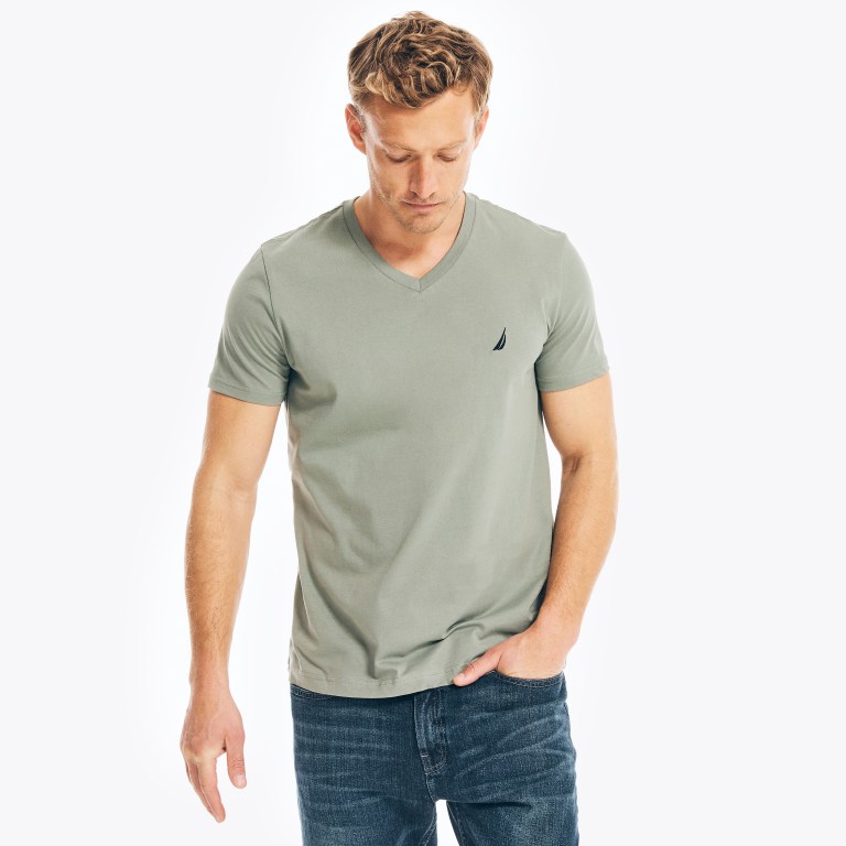 Nautica Solid V-neck T-shirts Heren Groen | nCLQ9aDq