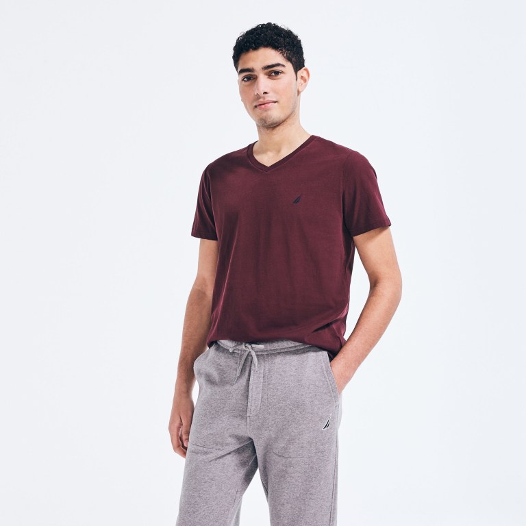 Nautica Solid V-neck T-shirts Heren Rood | XdjDltq4